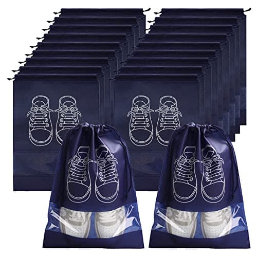 SERAPHY Pack of 20 Travel Shoe Bag with Transparent Window Drawstring Dust-Proof Non-Woven Shoes Storage Bags for Daily and Travel Use Assorted Colors