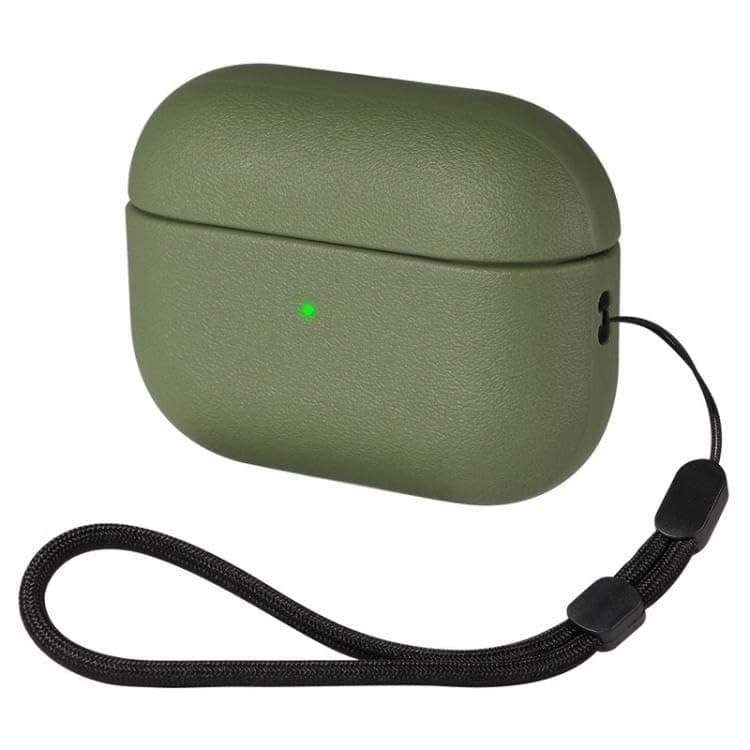 Case AirPods Pro 3, Leather Texture Cover Compatible with Airpods Pro 3rd Generation(2025) Full Drop Protective case with Lanyard, Supports Wireless Charging, Front LED Visible (Green)