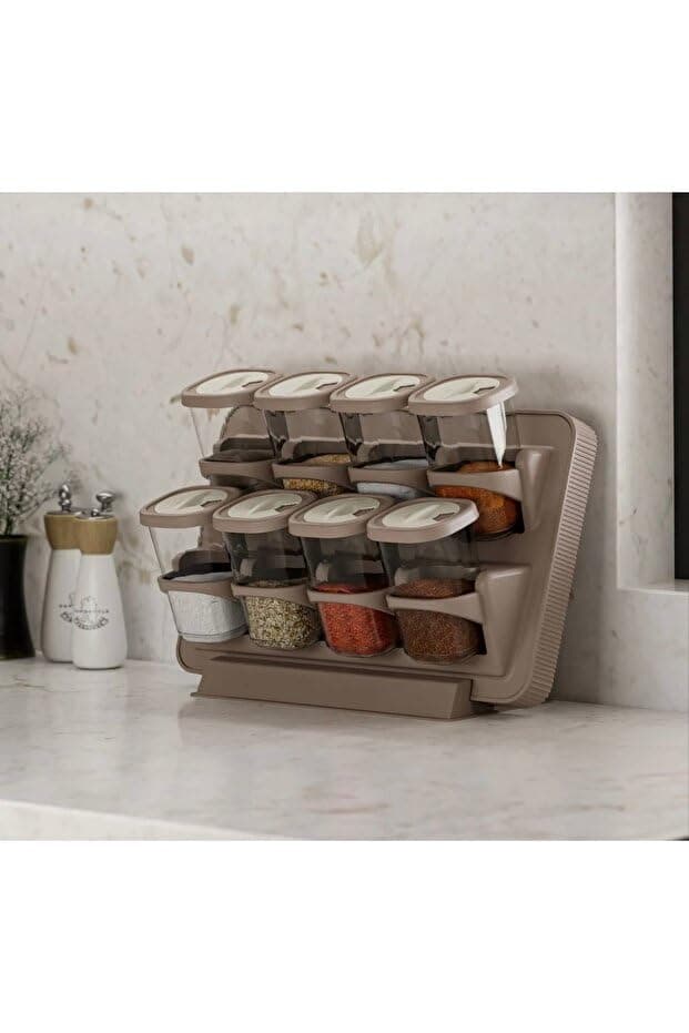 Kitchen Spice Organizer with Stand and 8 Transparent Plastic Jars Top Shaker Holes Space-Saving Multi-Color Design for Easy Access and Neat Storage Storage rack