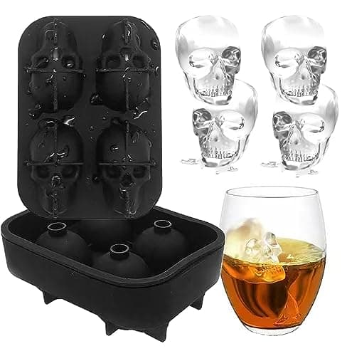 RYAOLFLY Halloween Skull Chocolate Candy Silicone Mold - 4 Hole Skull Shape DIY Cookies Candy Gummy Ice Cream Tray Ice cube tray