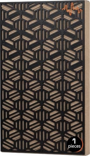 ACOUSTIC MOTION Acoustic Panels 5.5cm Thick120X60 cm Fiberglass+Wood Sound Proof-Bass Trap,Sound Absorbing,Diffusion decorative Panels HEXA FLOW design for Studios,Home Theater Ceiling,Wall,Black Insulation