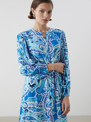 LC WAIKIKI Woman Grandad Collar Patterned Dress