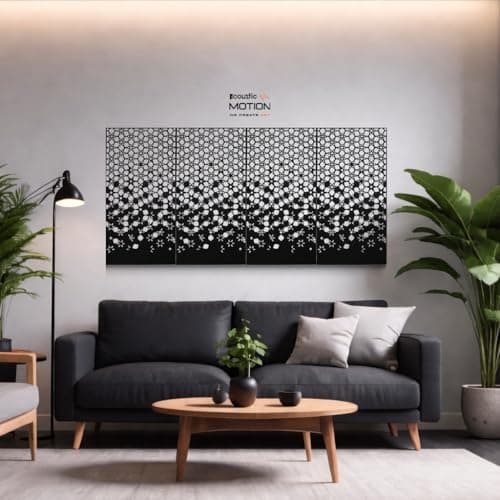 ACOUSTIC MOTION® Wooden MDF Wall Art Decor Panels, DROP Design with Double-Face Tape, Modern Black Wall Hanging for Home, Living Room, Bedroom, Office & Hotel, 25×50×0.5 cm, 4-Piece Set