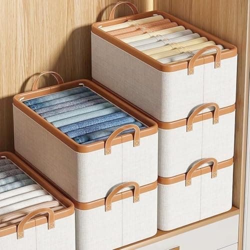 Linen Fabric Clothes Organizer for Dressing, 45 by 30 by 20 cm, Easy to Organize Clothes and Wardrobe Organization with Stylish Design and Easy to Fold