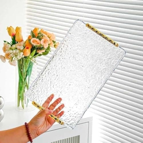 Clear Acrylic Serving Tray with Gold Acrylic Handles, Shatterproof - Multipurpose Clear LEMEG$P241