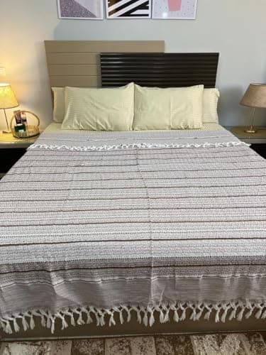 Generic Pique Cotton Bedspread with Tassels, Beige, 240x260 cm, .Ims