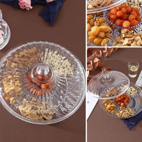 Generic Acrylic Bonbonniere,Divided with a lid,Suitable for serving nuts, snacks, candy, and fruits, .flo Food storage container