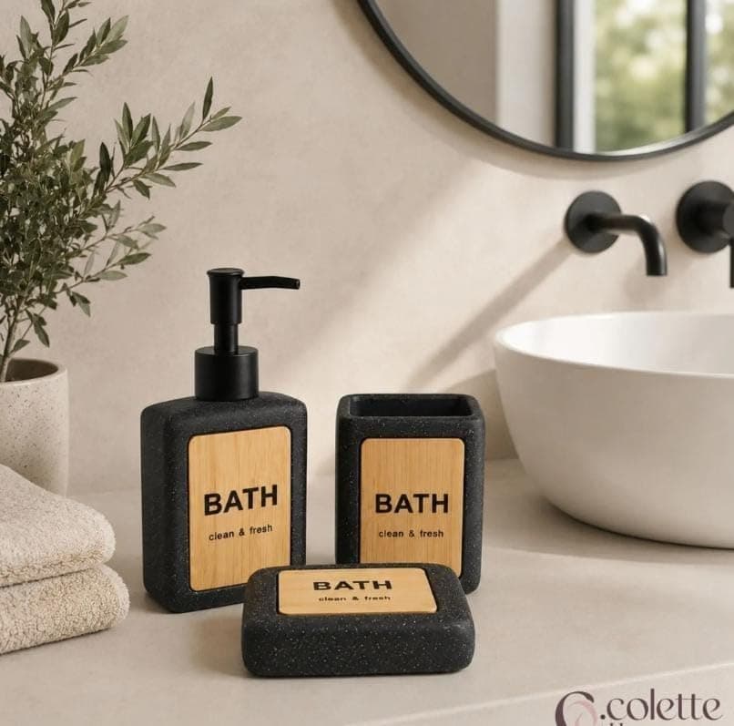 Generic 3-Piece Bathroom Accessory Set, Includes a dispenser, a toothbrush and toothpaste holder, and a soap dish, Available in multiple colors, .F