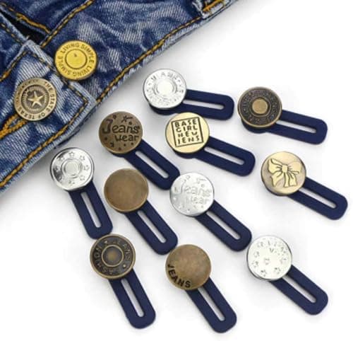 Metal Silicone Pants Waist Extender Buttons 6-Pack Adjustable Fit Designs Apparel pin
