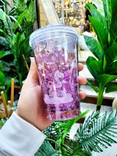 Generic Double-Wall Acrylic Tumbler with Straw, Purple, Ideal for Juices and Cold Beverages.