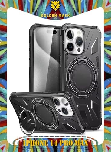 GOLDEN MASK For iPhone 14 Pro Max Case Magnetic Shockproof Phone Case with Ring Holder (Black) Cellular phone case