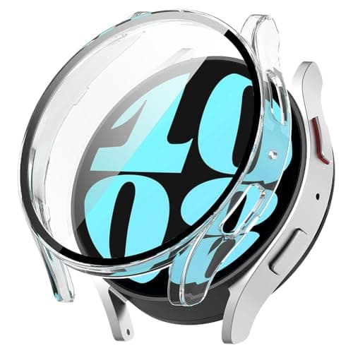 Protective Case for Samsung Galaxy Watch 5 40 mm/4 40 mm Case, Hard PC Case Cover with Glass Screen Protector, Anti-Scratch Anti-Dust Protection Case for Samsung Galaxy Watch FE (Transparent)