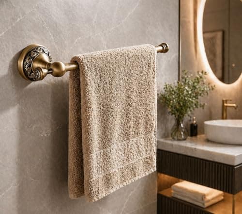 [Bedaya] Modern Bathroom Towel Holder Vintage Brass Embossed Metal Towel Hanger Wall Mounted Bathroom Kitchen Decor