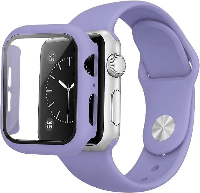 Band with Case For (Compatible with Apple Watch 49mm) Ultra/Ultra 2 49mm,Adjustable Silicone Sport Wristband Replacement, Strap With Cover Built-in Glass Screen Protector (Light Purple)