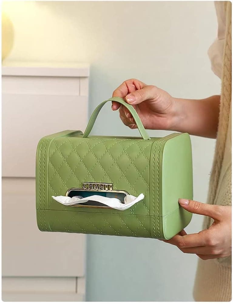 Luxury Bag Shaped Tissue Box Plastic Capitone Case with Handle for Car Facial tissue holder