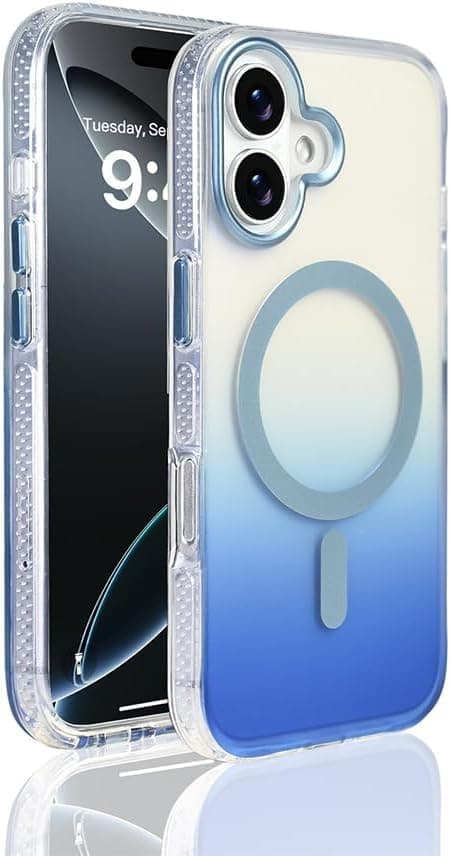 Strong Magnetic for iPhone 16 Case, Skin-Friendly [Compatible with Magsafe] [Military-Grade Test Protection]Never Yellow Slim Translucent Matte for Phone Case,Tangerine Dream (Blue)