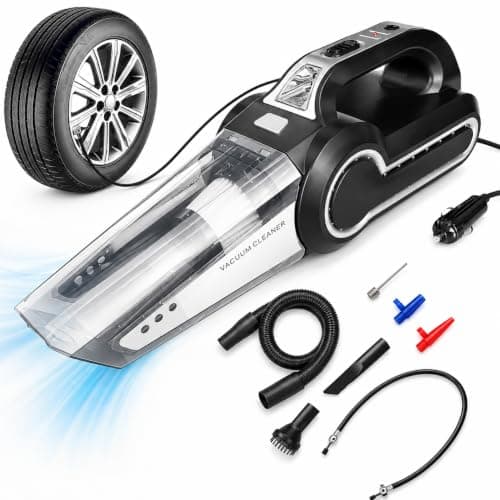 4 in 1 Portable Car Vacuum Cleaner with Tire Inflator and DC 12V Pressure Gauge