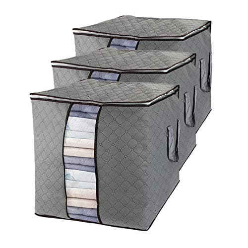 wsryx 3 Pack Underbed Storage Bags with Zips, Large Under Bed Organiser Containers Boxes Containers for Clothes Bedding Comforter with Clear Window (Grey large)