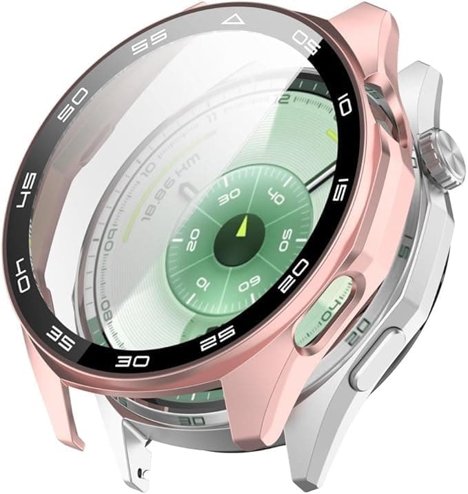 Hard Protective Case with Tempered Glass Screen Protector Compatible Huawei Watch GT6 46mm, PC Ultra-Thin All-around Cover for HUAWEI WATCH GT6 46MM (Pink)