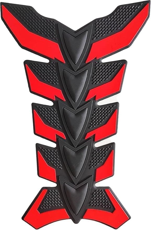 Motorcycle Fuel Tank Pad Protector Sticker, Black and Red | 3D Rubber Design, Scratch Protection, Universal Fit, Fish Bone Pattern, Easy Application