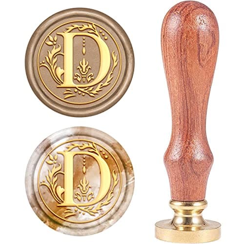 craspire Retro Alphabet Initials Wax Seal Stamp Classic Vintage 26 Letters AZ 25 mm Brass Head Removable Wooden Handle for Envelope Invitation Embellishment Gift Decoration (Letter D)