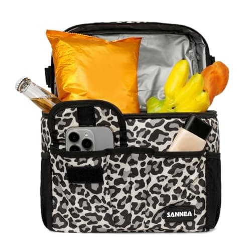 Insulated Lunch Bag 8 L Thermal Food Cooler Tote, Waterproof Leak-Resistant Lunch Box Bag for Work, School, Picnic, Travel, Hot and Cold Storage, BB-535 (Leopard White) Meal holder