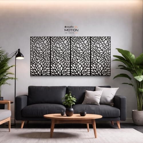 ACOUSTIC MOTION® Wooden MDF Wall Art Decor Panels, ARBOR Design with Double-Face Tape, Modern Black Wall Hanging for Home, Living Room, Bedroom, Office & Hotel, 25×50×0.5 cm, 4-Piece Set