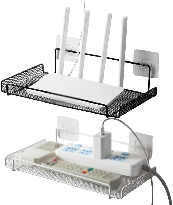 Heavy Duty Metal Wall Mounted Router Holder Stand Space Saving Cable Organizer Fits Multiple Router and Modem Sizes Easy Wall Installation for Home and Office Storage rack