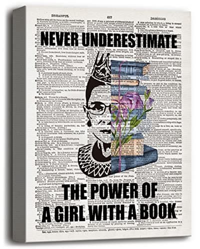 Never Underestimate the Power of a Girl with a Book Canvas Wall Art, Ruth Bader Gingsburg Inspirational Quote Canvas Prints Poster, Print Decor for Girls Bedroom, Gifts for Daughter Size 12x15
