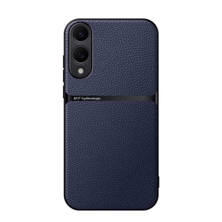 Case For(Compatible With Samsung S25 Edge) Litchi Leather Magnetic Full Coverage Shockproof Pho Premium Leather TPU Silicone Hybrid Texture Is Non-Slip And Shockproof Phone Case Cover (Blue)