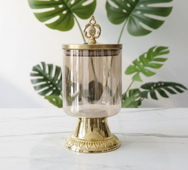 Generic Glass Candy Jar with Gold Acrylic Base and Lid, for Dates, Sweets, Nuts, and Candies, .ar Food storage container