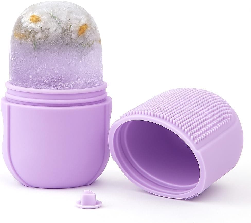 Circle M Purple Reusable Face Ice Roller: Tone & Depuff with Cleansing Brush Cosmetic sponge