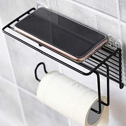 Swadhin Self Adhesive Wall Mounted Tissue Toilet Paper Holder Storage with Shelf Towel Napkin Hanger Organizer Wall Mount Tissue Holder with Mobile Phone Storage Shelf Rack Soap Dispenser Holder