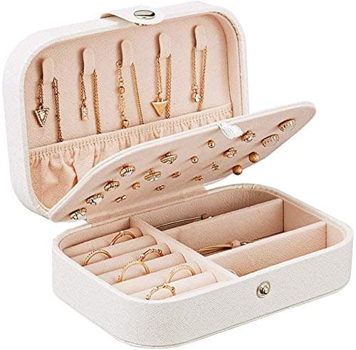ORPIO (LABEL) PU Leather Travel Jewellery Storage Box Organizer Display Storage Case Woman Double Layer Jewellery Box for Earrings, Rings, Necklaces, Bracelets (Pink), 16 * 7 * 4, Faux Leather
