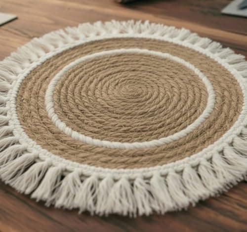 Boho Round Natural Wicker Coaster Thick Washable Placemat with Fringes