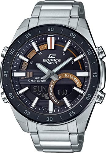 Casio edifice contrast stitching leather band chronograph analog watch for men - brown