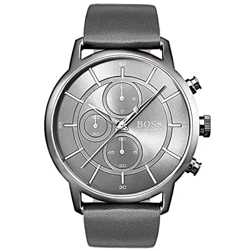 Hugo Boss Men's Grey Dial Leather Band Watch - 1513570