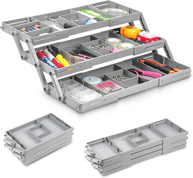 2-Tier Expandable Folding Drawer Organizer with Adjustable Dividers