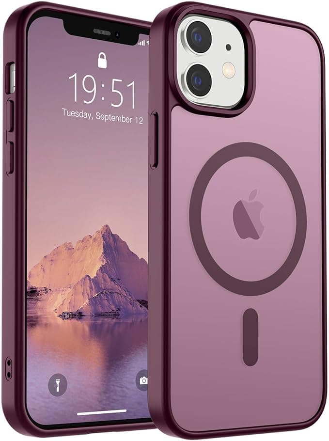 Magnetic for iPhone 12 Case/iPhone 12 Pro Case (Compatible with MagSafe)(Military Grade Drop Protection) Slim Translucent Matte Shockproof with Anti-Fingerprint Phone Case,Wine Red Cellular phone case
