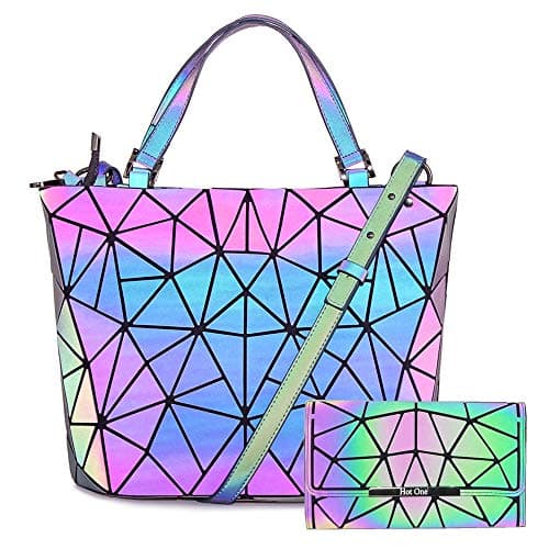 HotOne Luminous Purses for Women Holographic Purse Crossbody Bag Fanny Pack for Women Color Change Bags Collection, M Handbag With Flapped Wallet, Medium, Travel Wallet