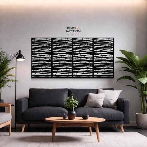 ACOUSTIC MOTION® Wooden MDF Wall Art Decor Panels, AXIS Design with Double-Face Tape, Modern Black Wall Hanging for Home, Living Room, Bedroom, Office & Hotel, 25×50×0.5 cm, 4-Piece Set