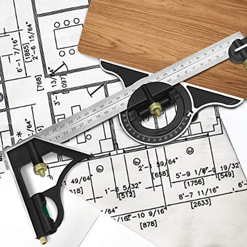 WANTOUTH Combination Square Ruler Set, 300 mm / 12 inch Stainless Steel Square Ruler Adjustable Right Angle Ruler Multi-Function Carpentry Squares with Bubble Level for Woodworking, Engineer