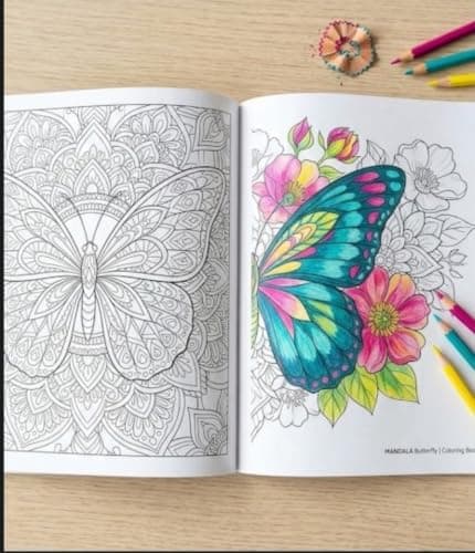 Mandala Butterfly Coloring Book, 24 Coloring Pages | Intricate Mandala Designs, Butterfly & Floral Art, Stress Relief Activity, For Adults & Teens, Creative Art Therapy