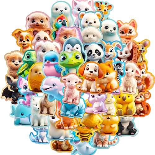 YAKOOMY 50 Pcs Kawaii Stickers for Kids, Cute Colorful Animal Water Bottle Laptop Scrapbook Stickers, Funny Realistic Waterproof Vinyl Bulk Stickers Packs for Toddler Kids Girls Teens Sticker decal