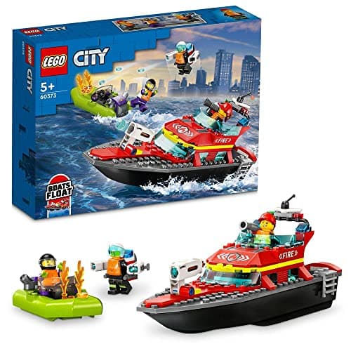 LEGO City Fire Rescue Boat 60373 | Floating Fire Boat Toy, Jetpack, Dinghy & 3 Minifigures, Building Set, Gift for 5+ Year Old Boys & Girls, 144 Pieces Toy building block