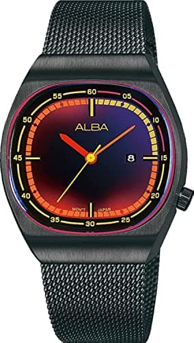AlbaTokyo Neon Stainless Steel Mesh Bracelet Band Analg Watch for Women Black Dial AH7Y43X1