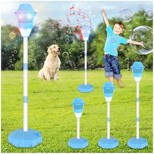 Audasi Automatic Bubble Machine, Rechargeable Bubble Machine with Lights, Music, 47 Inches, Adjustable Height up to Bubble Torch, Garden Lamp, Bubble Maker Machines for Wedding Party