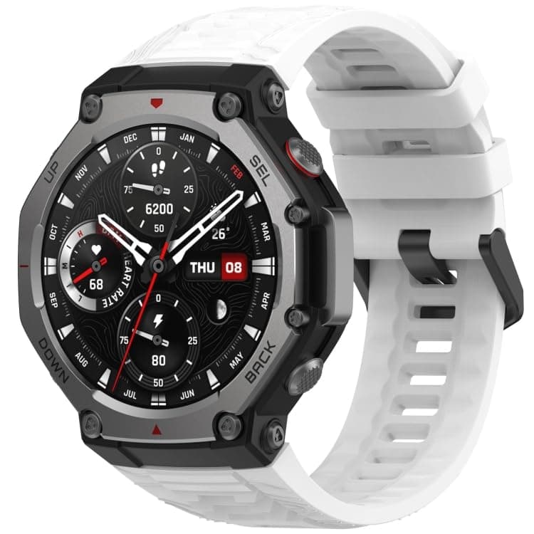 Watch Strap (Compatible with T-Rex 3 watch), Made Of Soft and Comfortable Silicone in solid Color with Needle Buckle (White)