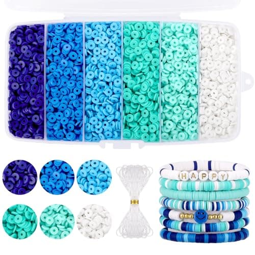 Funtopia 6000 Pcs Blue Clay Beads for Bracelets Making, Heishi Beads Polymer Clay Beads, Flat Round Disc Clay Beads for Jewelry Making (6mm)