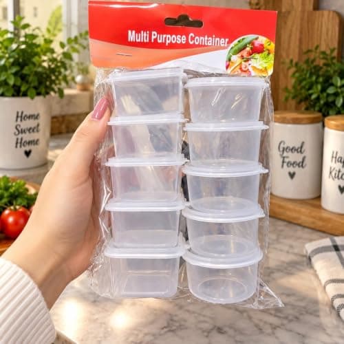 Generic 10-Piece Storage Container Set, A distinctive 10-piece set: 5 square containers, 5 round containers, Ideal for storing spices, sauces, and nuts, .Ais Food storage container